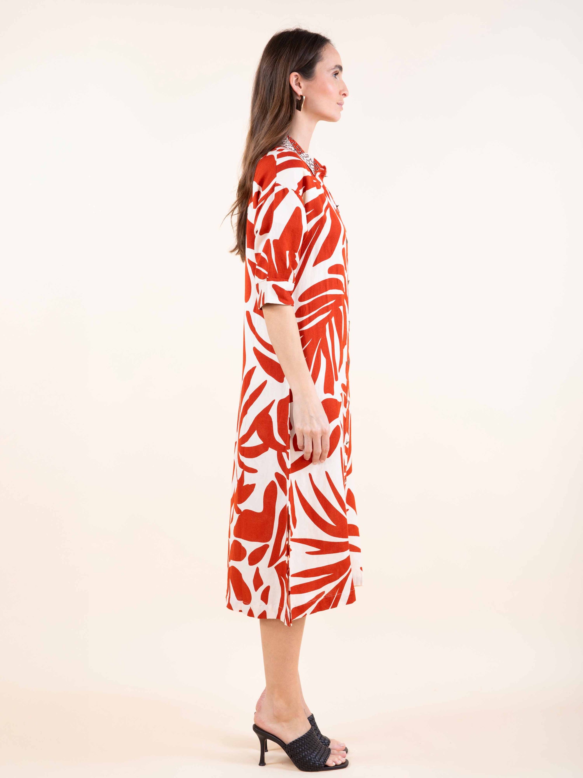 Printed Shirt Dress in Ochre OR Paprika