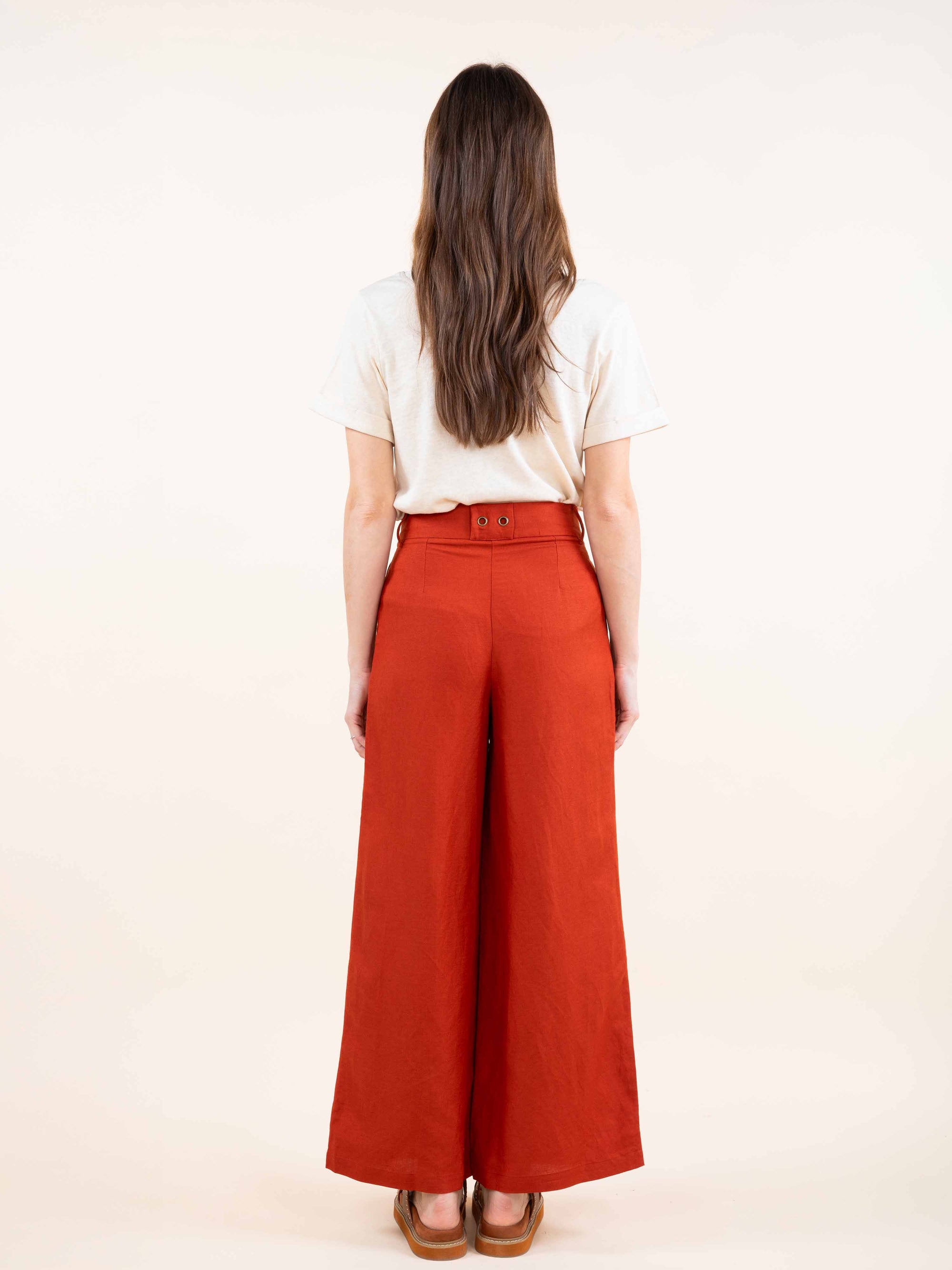 Linen Blend Wide Leg Trousers in Ochre OR Paprika