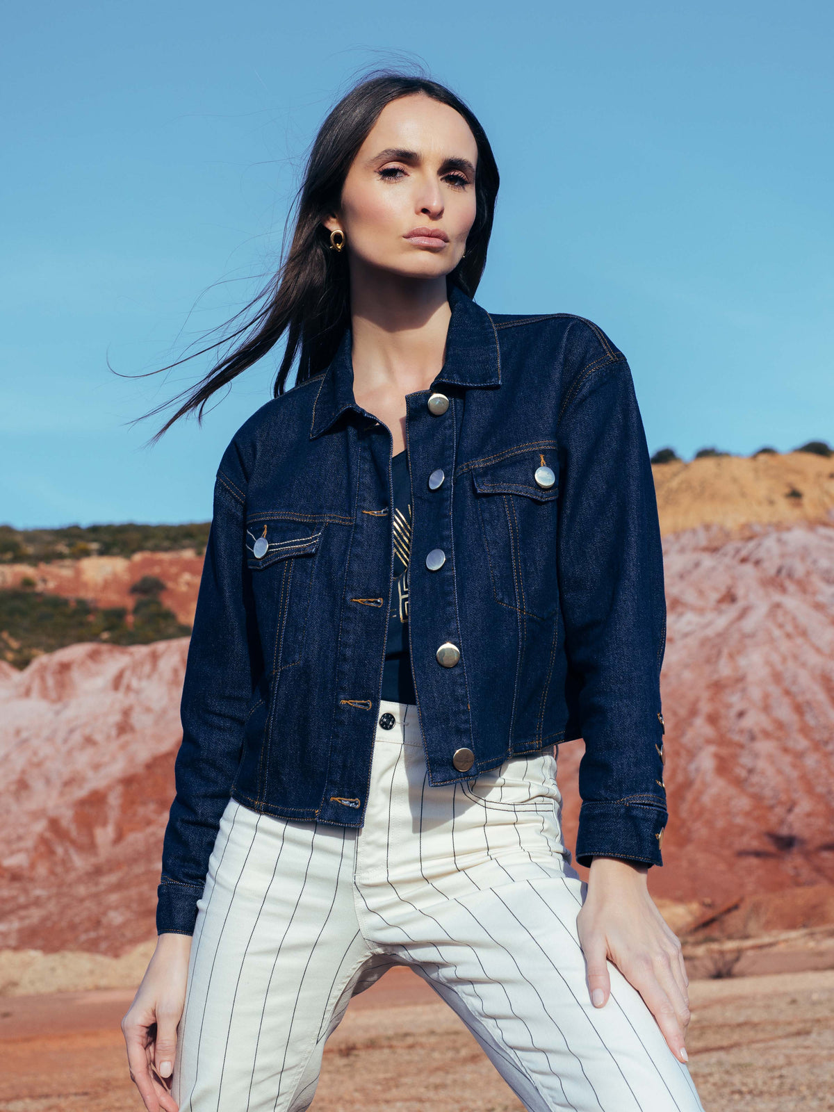 Embroidered Denim Jacket in Raw Indigo