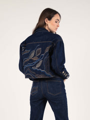 Embroidered Denim Jacket in Raw Indigo