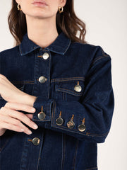 Embroidered Denim Jacket in Raw Indigo