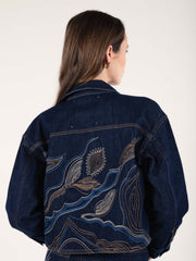 Embroidered Denim Jacket in Raw Indigo