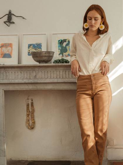 Trouser with buttons at leg Caramel