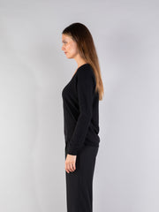 Silver Trim V Neck Jumper in Black