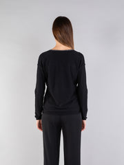 Silver Trim V Neck Jumper in Black