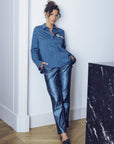 Faux Leather Trousers in Denim Blue Size 6, 20