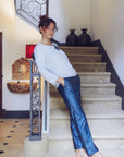 Faux Leather Trousers in Denim Blue Size 6, 20