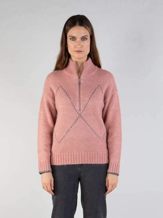 Zip Neck Jumper in Rosewood