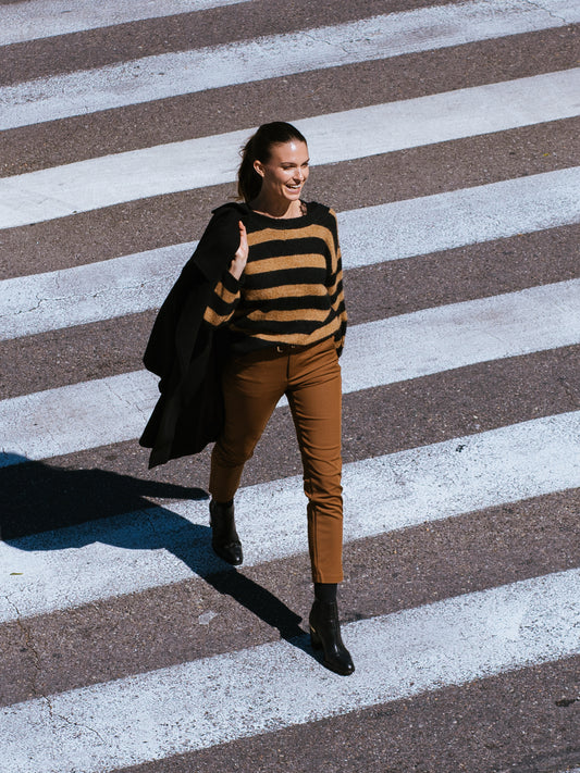 Wide Stripe Cardigan in Havana