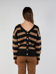 Wide Stripe Cardigan in Havana T2