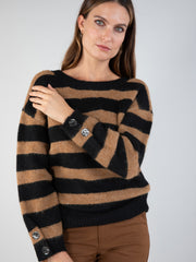 Wide Stripe Cardigan in Havana T2