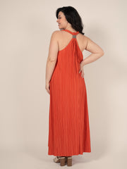 Long pleated dress in Terracotta