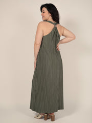 Long Pleated Dress in Khaki