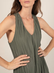 Long Pleated Dress in Khaki