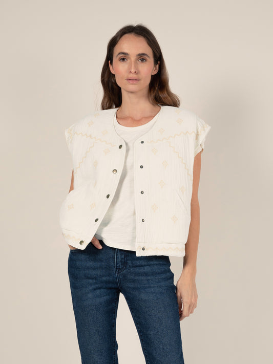 Quilted Sleeveless Jacket in Ecru