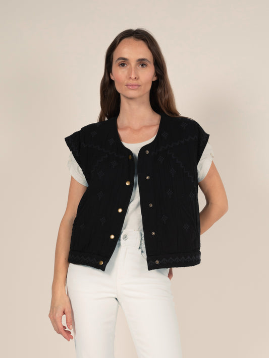 Quilted Sleeveless Jacket in Black