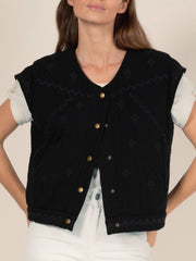 Quilted Sleeveless Jacket in Black