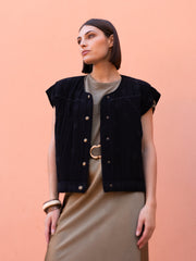 Quilted Sleeveless Jacket in Black