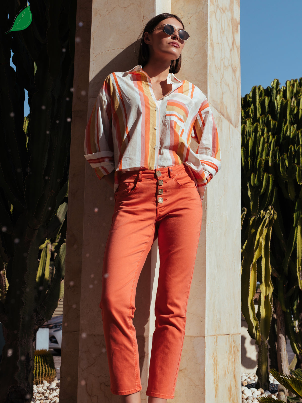 Jeans with Fancy Buttons in Coral