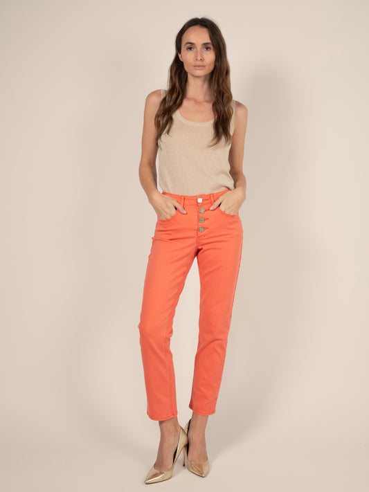 Jeans with Fancy Buttons in Coral