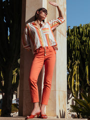 Jeans with Fancy Buttons in Coral