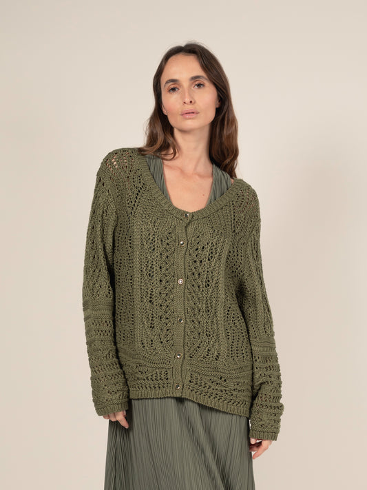 Crochet Cardigan in Khaki