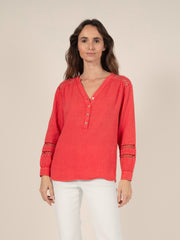 Cotton Gauze Blouse in Red