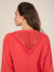 Cotton Gauze Blouse in Red