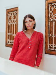 Cotton Gauze Blouse in Red