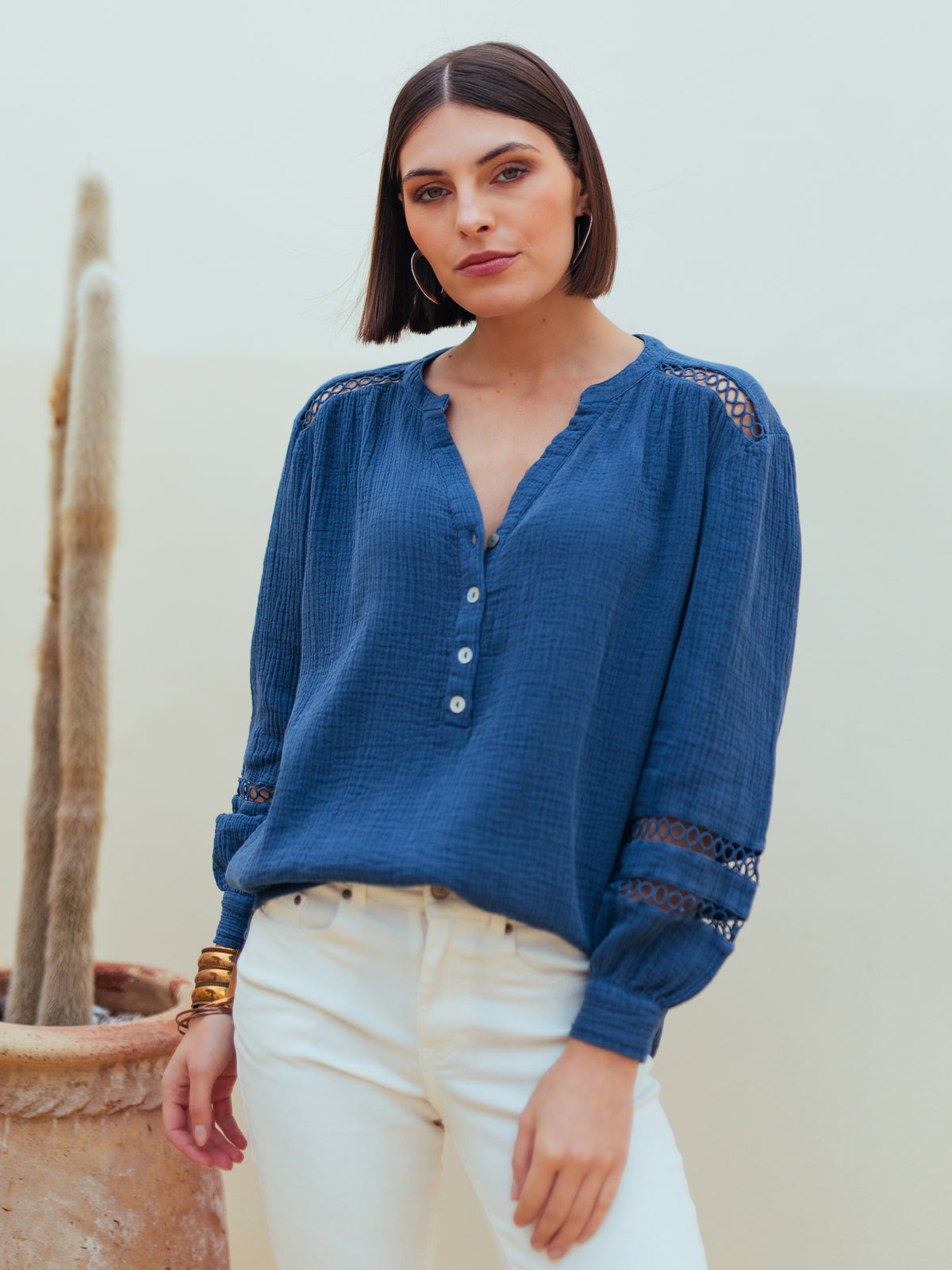 Cotton Gauze Blouse in Denim