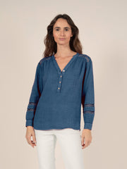 Cotton Gauze Blouse in Denim