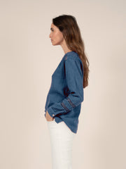 Cotton Gauze Blouse in Denim