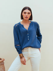 Cotton Gauze Blouse in Denim