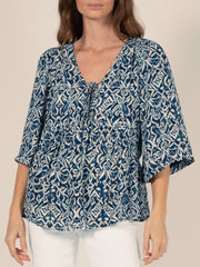 Loose Printed Blouse in Indigo