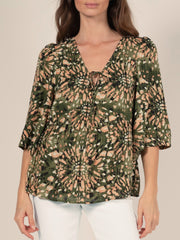 Loose Printed Blouse in Khaki