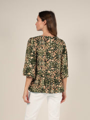 Loose Printed Blouse in Khaki