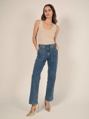 Alicia Patch Pocket Jeans in Light Denim