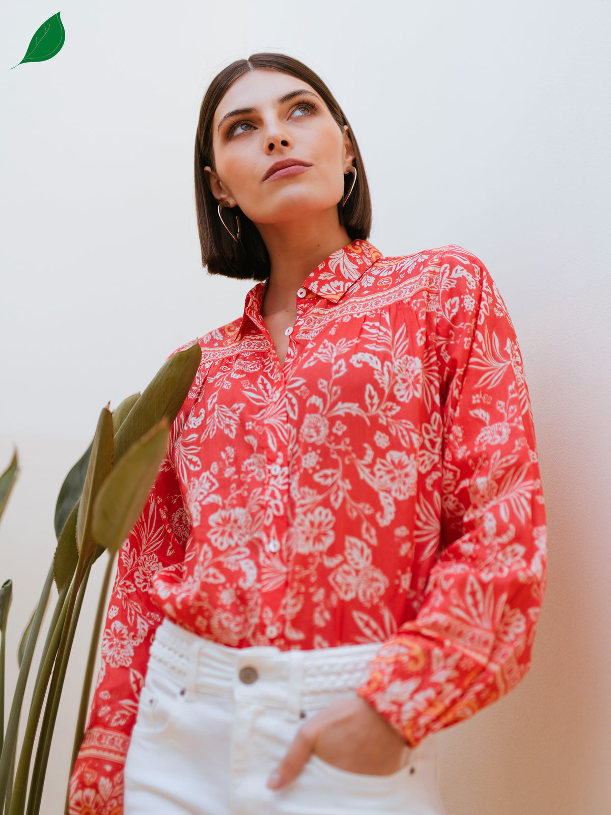 Floral Print Shirt in Coral