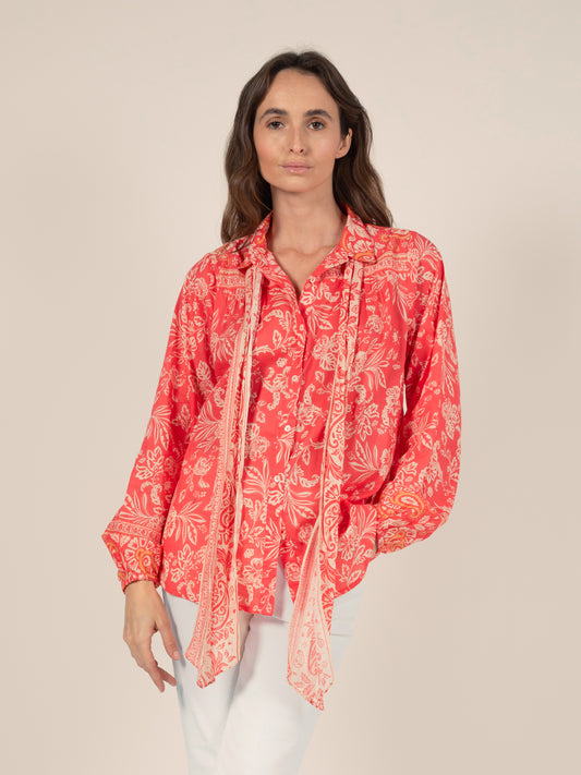 Floral Print Shirt in Coral