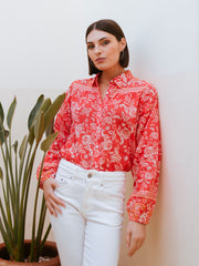 Floral Print Shirt in Coral