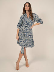 Puff Sleeve Dress in Indigo