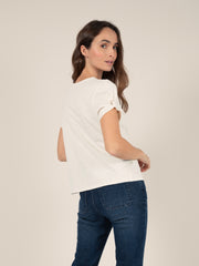 Jewel Button T-Shirt in Beige