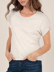 Jewel Button T-Shirt in Beige