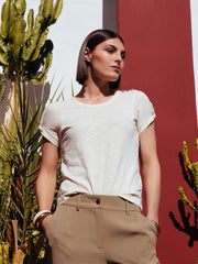 Jewel Button T-Shirt in Beige