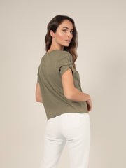 Jewel Button T-Shirt in Khaki