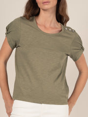 Jewel Button T-Shirt in Khaki