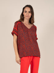 Printed Short Sleeve Blouse in Poppy