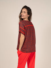 Printed Short Sleeve Blouse in Poppy