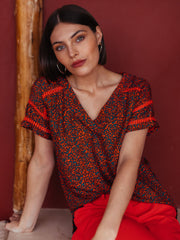 Printed Short Sleeve Blouse in Poppy