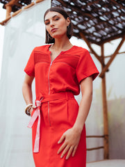 Zipped Dress in Poppy